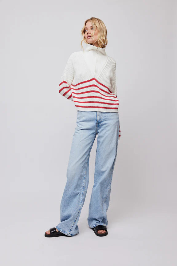 Florie Cotton Zip Knit - Red Stripe