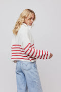 Florie Cotton Zip Knit - Red Stripe