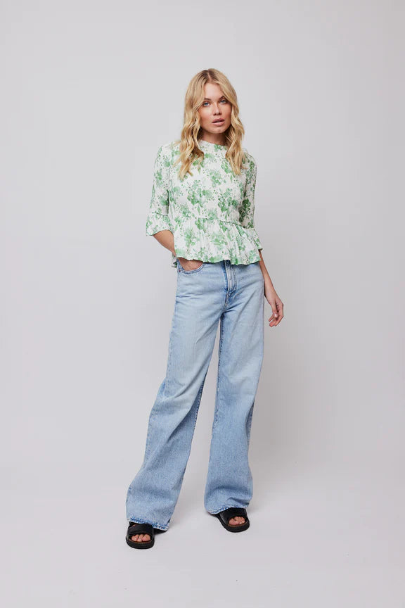 Paola Blouse - Green Flower