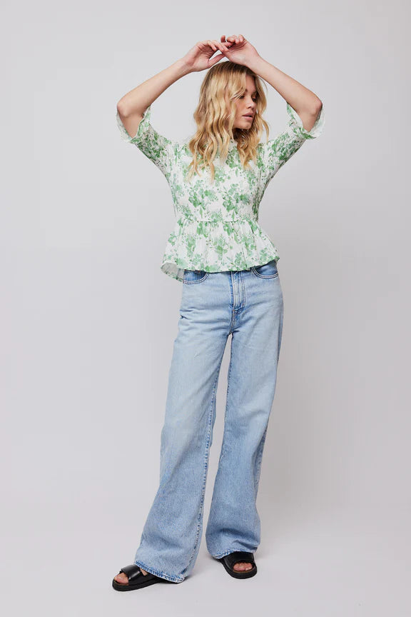 Paola Blouse - Green Flower
