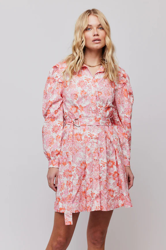 Forever Button Dress - Red Vintage Flower