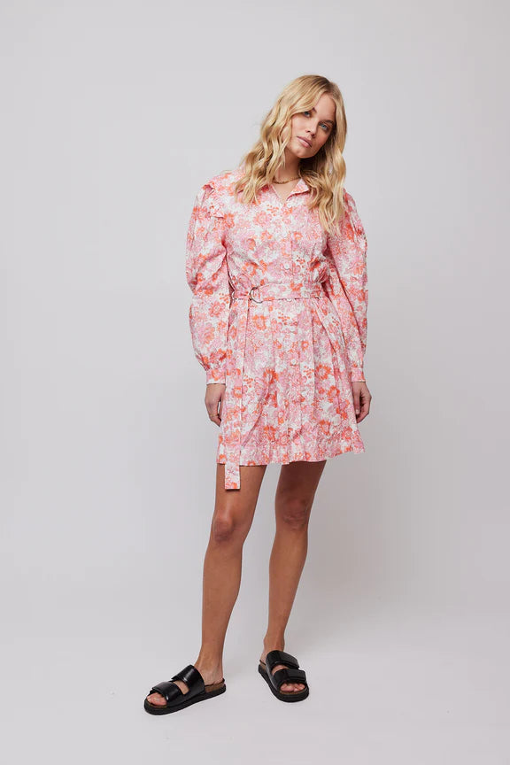 Forever Button Dress - Red Vintage Flower