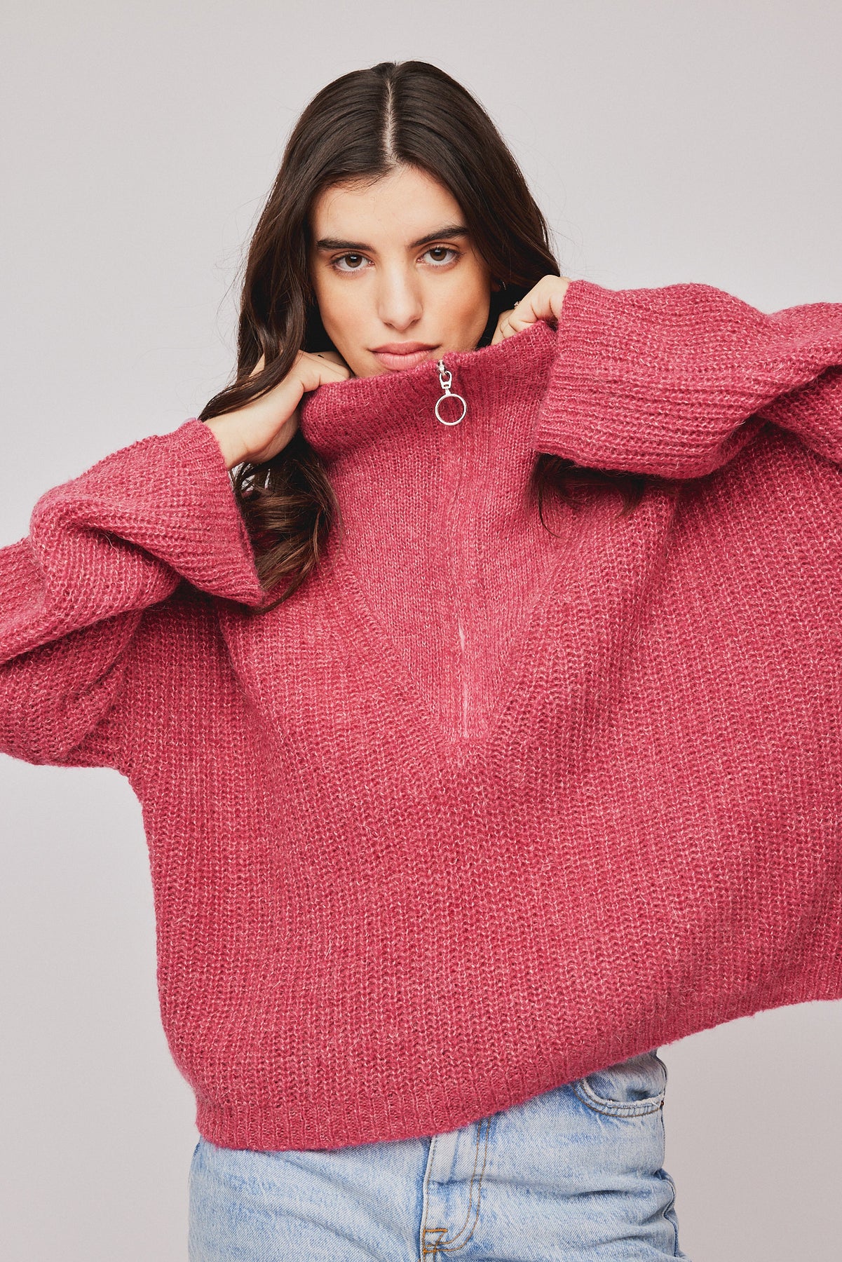 Florie Zip Knit - Teaberry