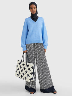 Ribbed V-Neck Jumper - Sky Cloud