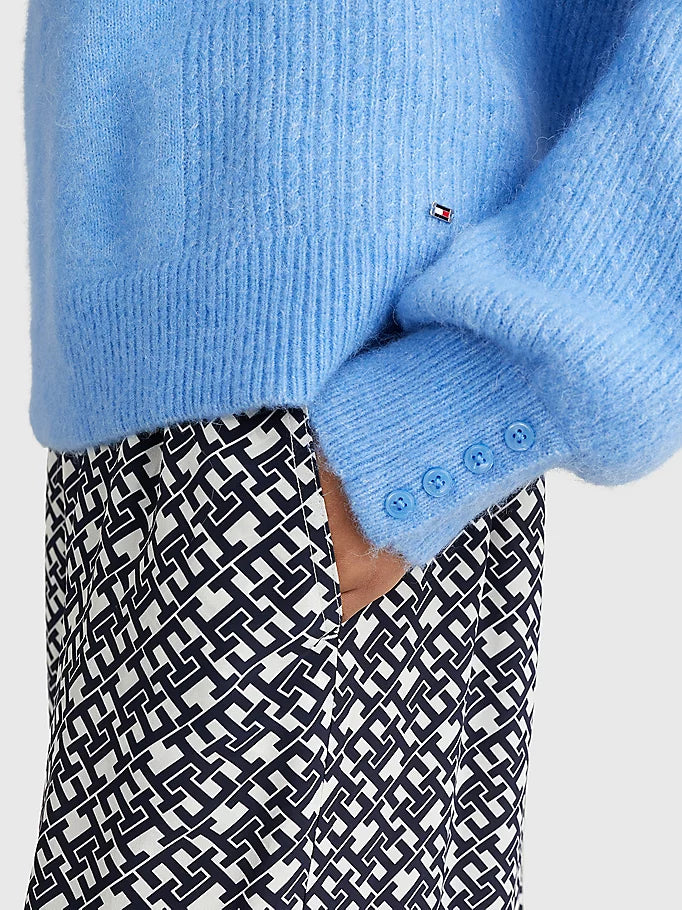 Ribbed V-Neck Jumper - Sky Cloud
