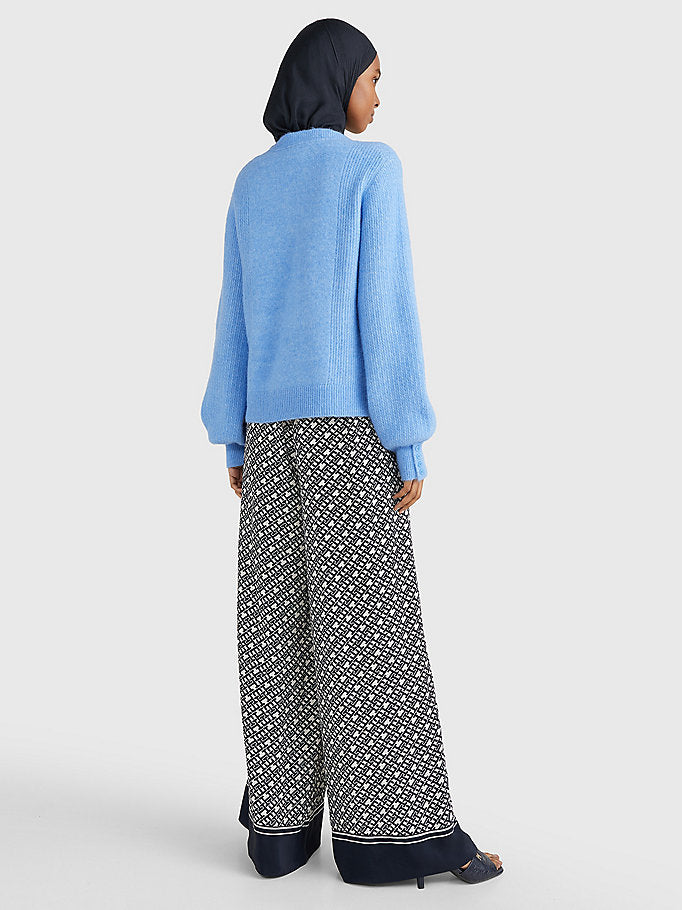 Ribbed V-Neck Jumper - Sky Cloud