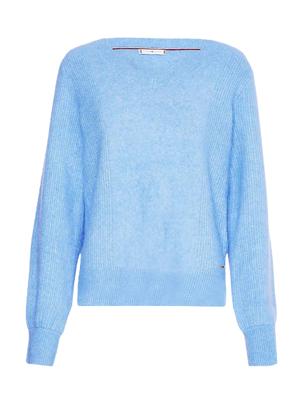 Ribbed V-Neck Jumper - Sky Cloud
