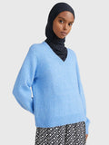 Ribbed V-Neck Jumper - Sky Cloud