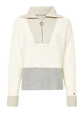 Colour-Blocked Half-Zip Relaxed Fit Jumper - Ecru Grey Oat