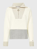 Colour-Blocked Half-Zip Relaxed Fit Jumper - Ecru Grey Oat