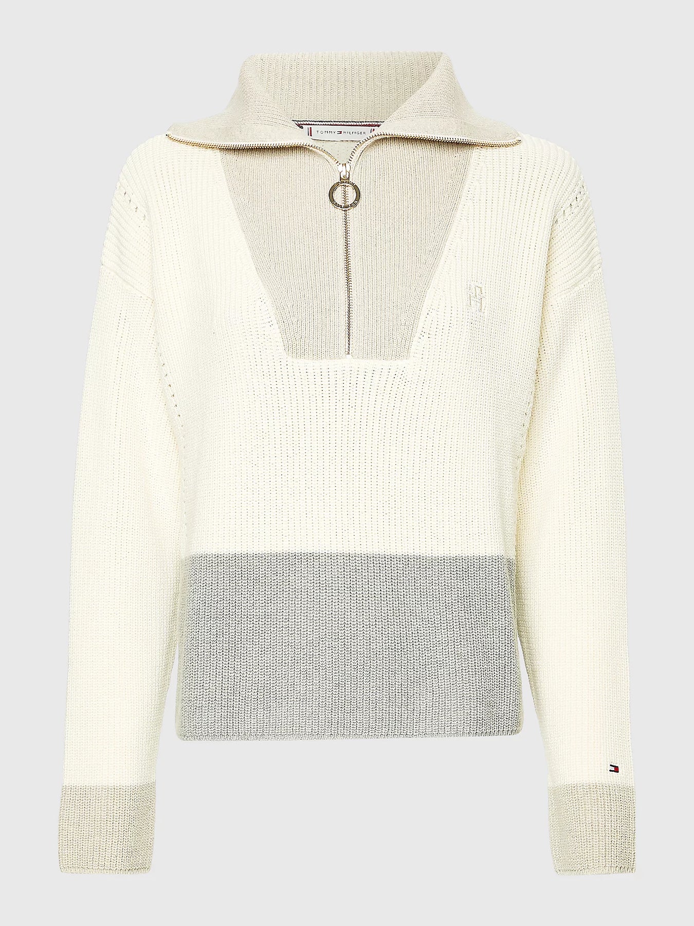 Colour-Blocked Half-Zip Relaxed Fit Jumper - Ecru Grey Oat