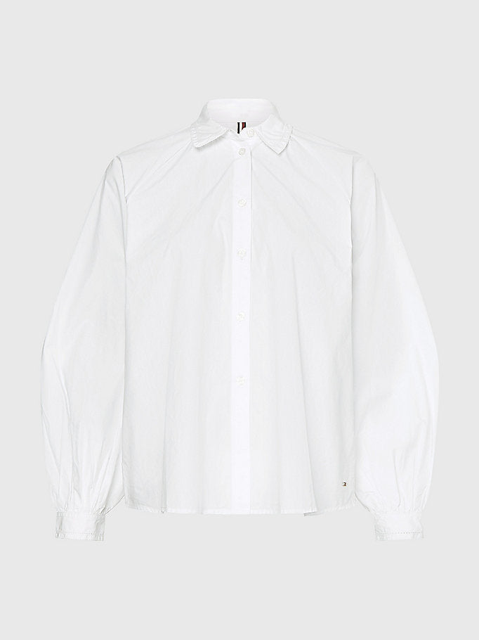 Woven Raglan Sleeve Relaxed Fit Shirt - Th Optic White