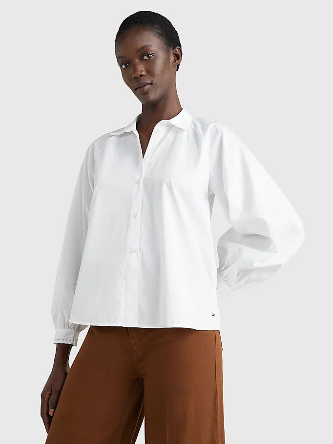 Woven Raglan Sleeve Relaxed Fit Shirt - Th Optic White