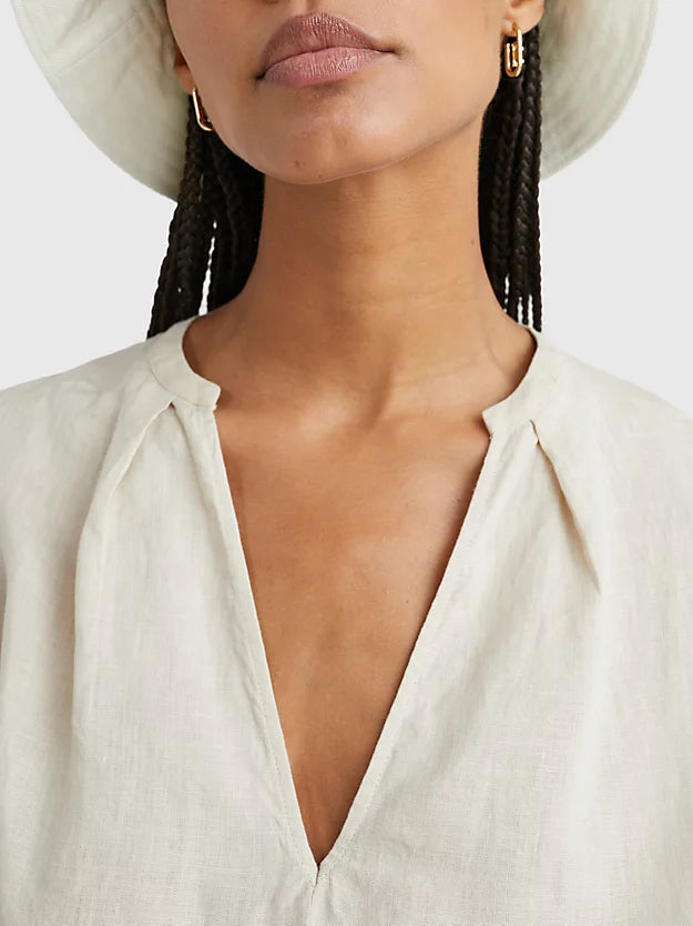 Linen Sleeveless Short Dress - Light Sandalwood