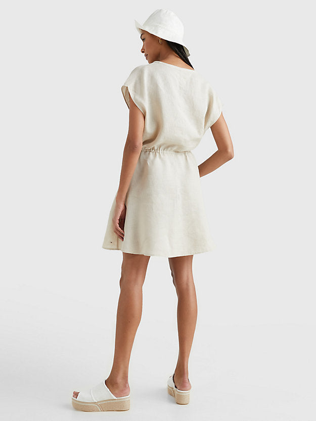Linen Sleeveless Short Dress - Light Sandalwood