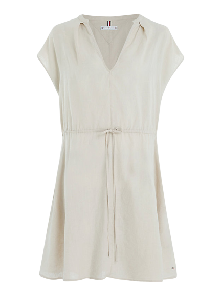 Linen Sleeveless Short Dress - Light Sandalwood