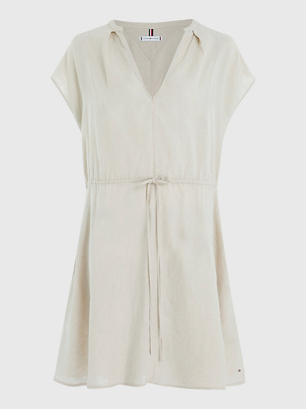 Linen Sleeveless Short Dress - Light Sandalwood