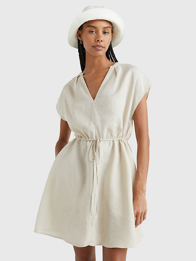 Linen Sleeveless Short Dress - Light Sandalwood