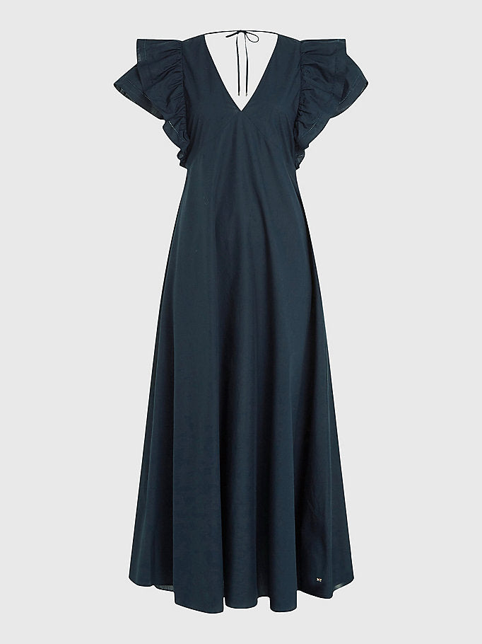Ruffled Sateen Maxi Dress - Desert Sky