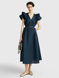 Ruffled Sateen Maxi Dress - Desert Sky