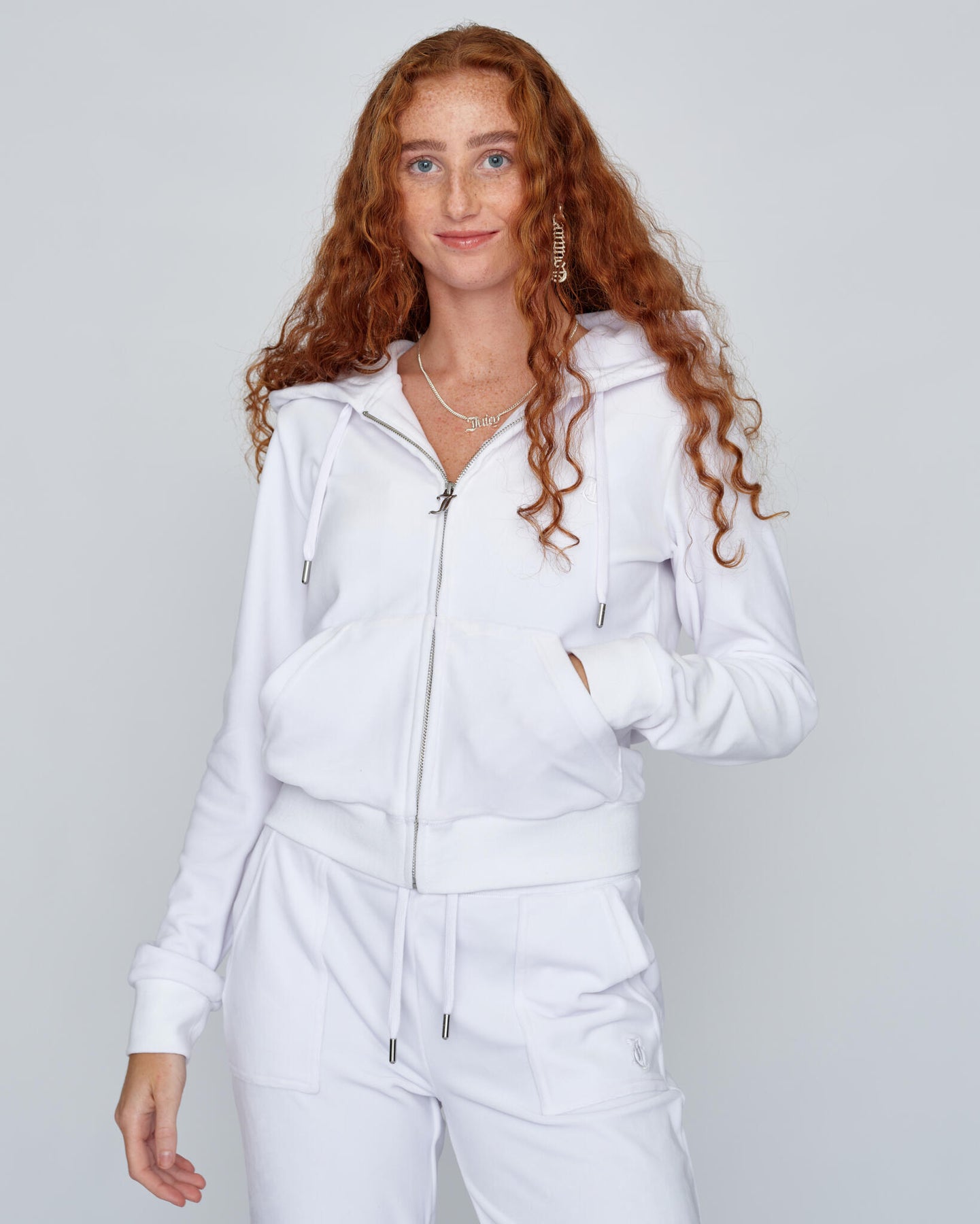 Robertson Classic Velour Zip Hoodie - White