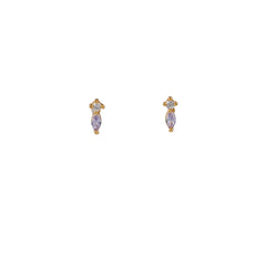 Dainty Crystal & Navette Mini Stud Earrings - Lilac