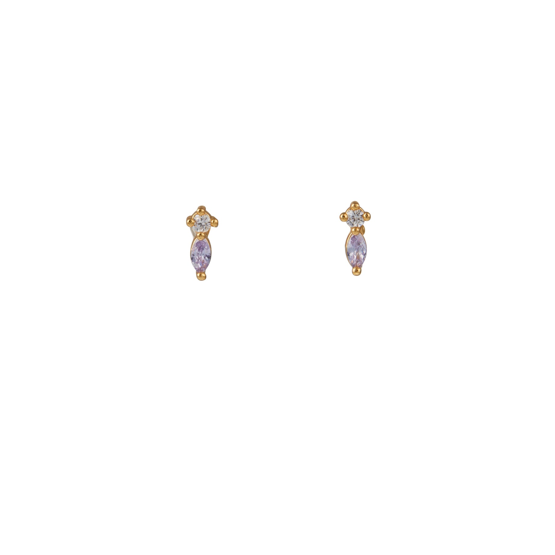 Dainty Crystal & Navette Mini Stud Earrings - Lilac