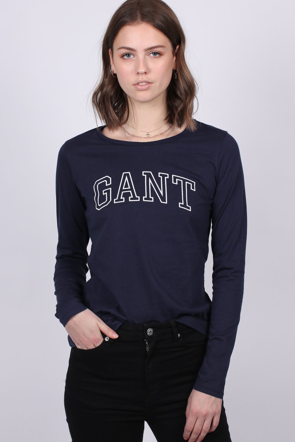 Arch Logo LS T-shirt - Evening Blue - GANT - T-skjorter & Topper - VILLOID.no