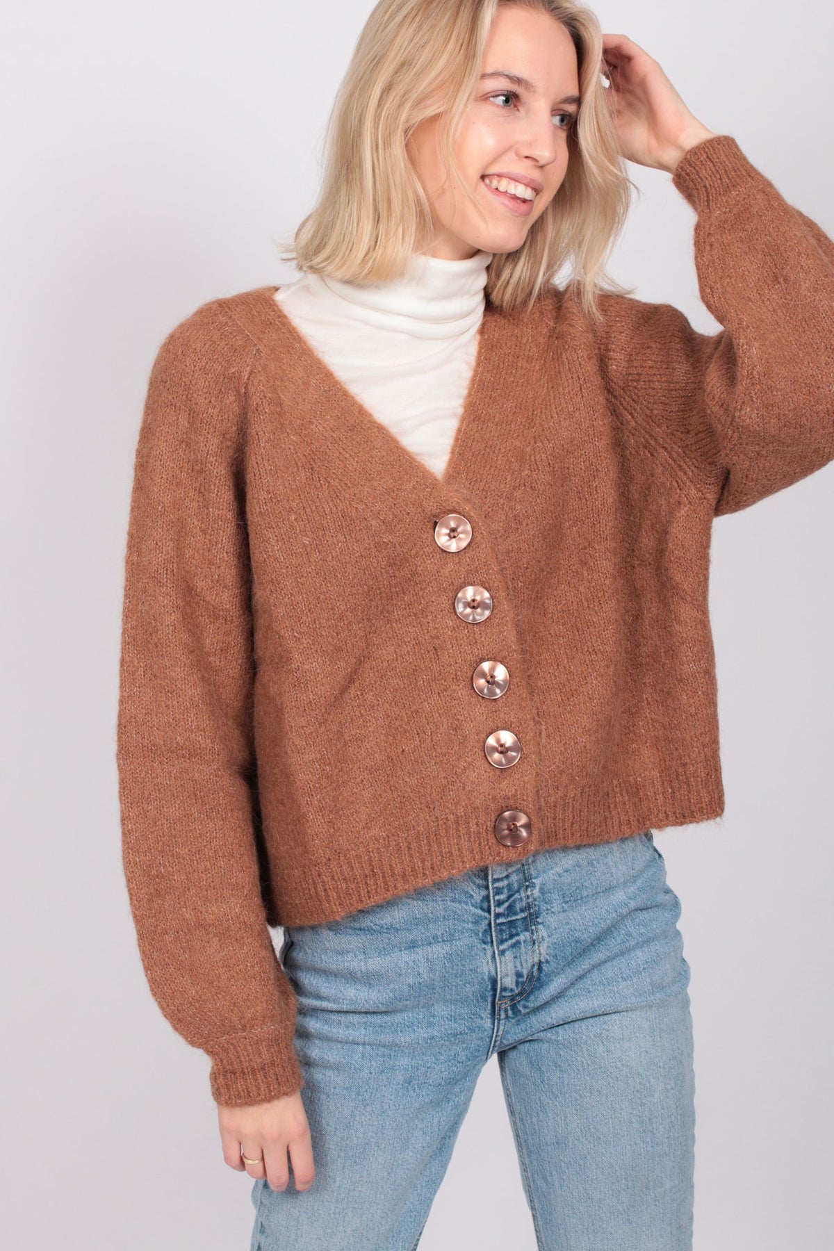 Hairy Knit Cardigan - Camel - ByTimo - Gensere - VILLOID.no