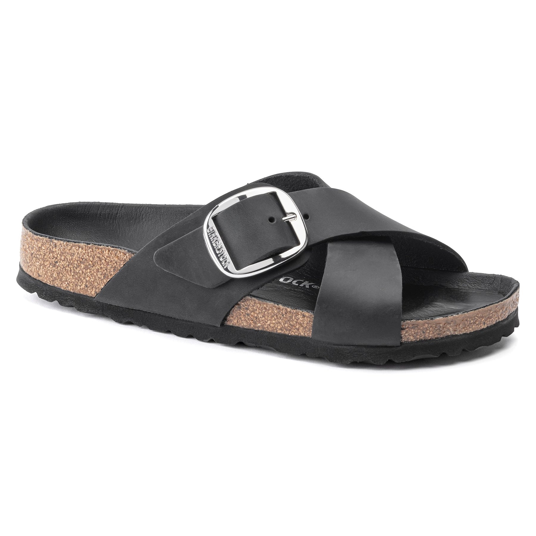 Siena Big Buckle Oiled Leather Narrow - Black