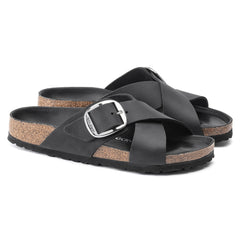 Siena Big Buckle Oiled Leather Narrow - Black