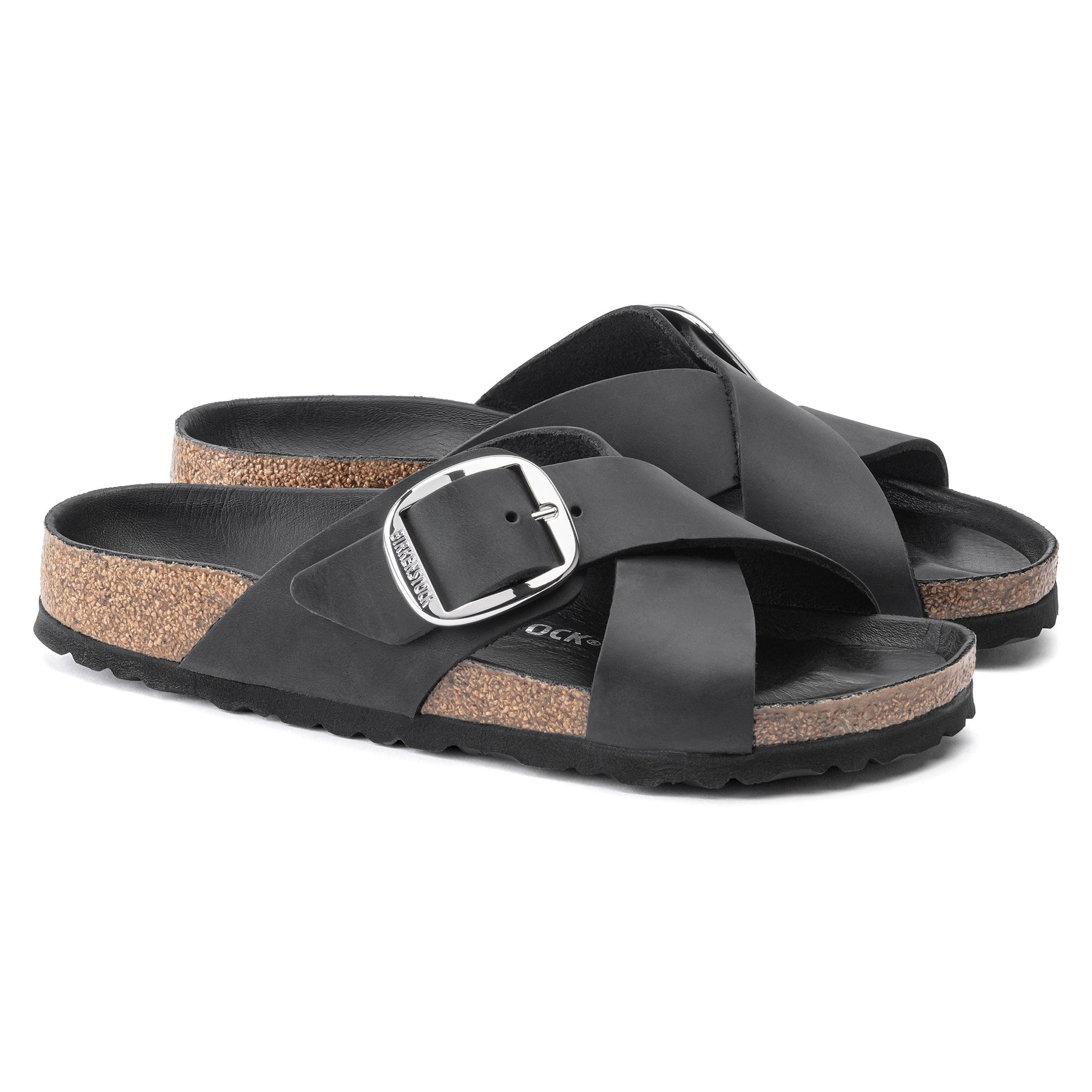 Siena Big Buckle Oiled Leather Narrow - Black
