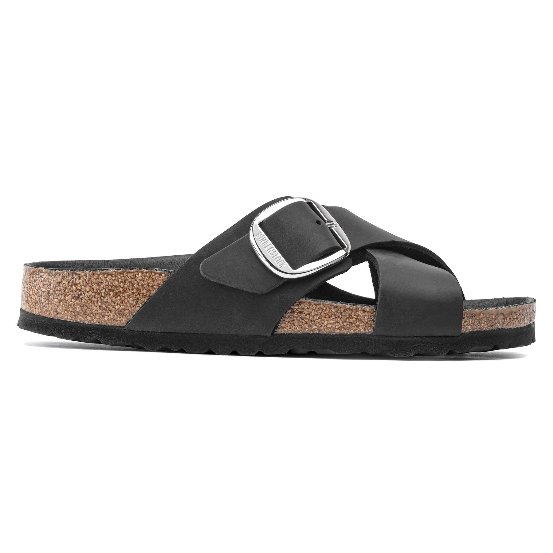 Siena Big Buckle Oiled Leather Narrow - Black