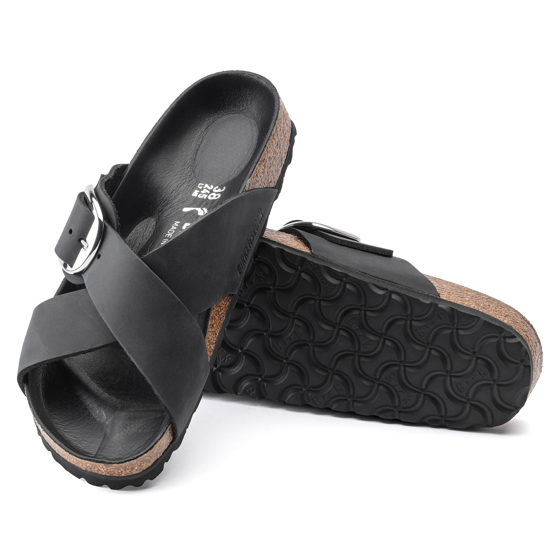 Siena Big Buckle Oiled Leather Narrow - Black