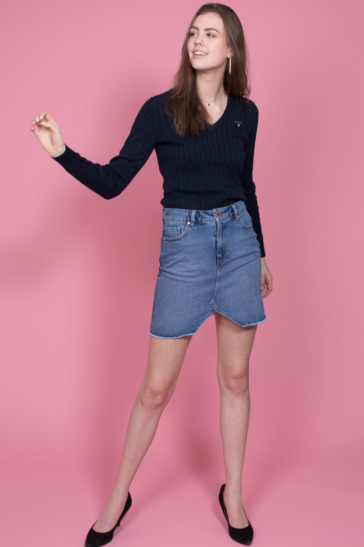 Stretch Cotton Cable V-neck - Evening blue - GANT - Gensere - VILLOID.no