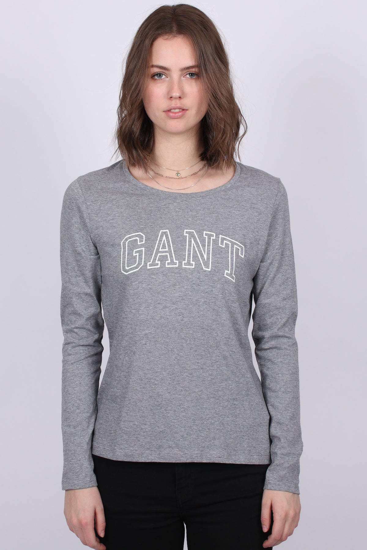 Arch Logo LS T-shirt - Grey Melange - GANT - T-skjorter & Topper - VILLOID.no