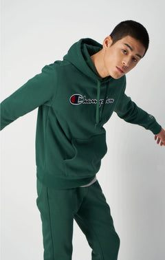 Script Logo Embroidery Fleece Hoodie - Forest Green