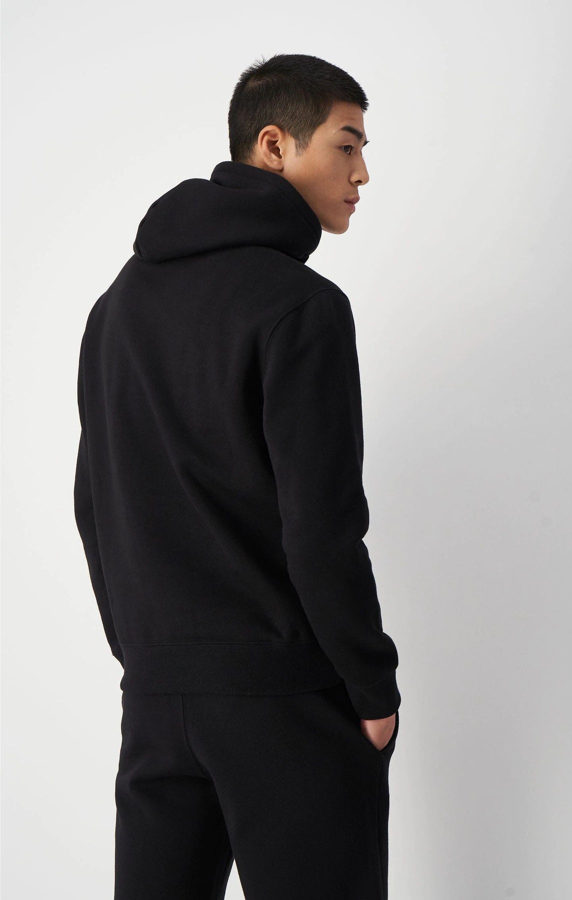 Script Logo Embroidery Fleece Hoodie - Black