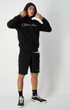 Script Logo Embroidery Fleece Hoodie - Black