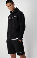 Script Logo Embroidery Fleece Hoodie - Black