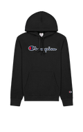 Script Logo Embroidery Fleece Hoodie - Black