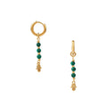 Hamsa Hand & Malachite Beaded Drop Huggie Hoop - Malachite