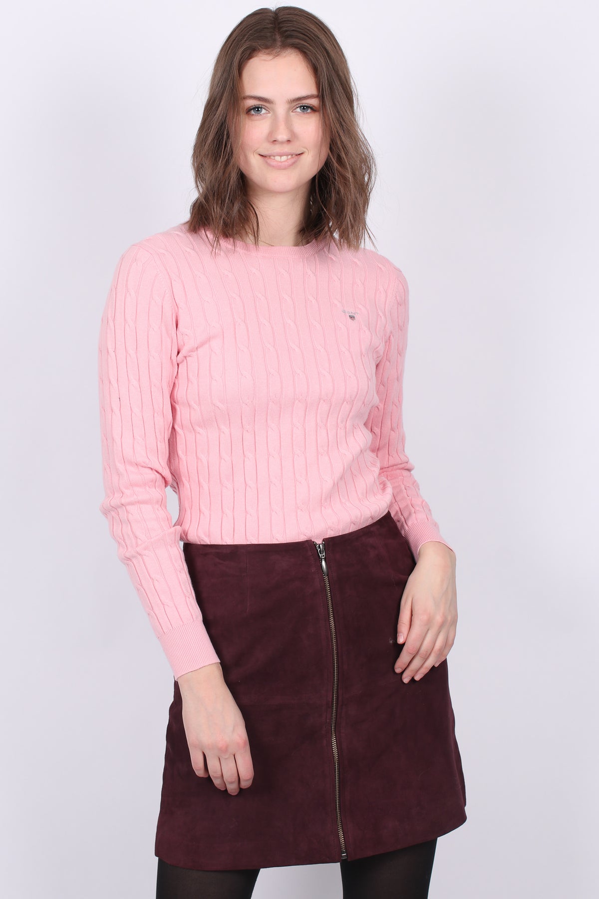 Stretch Cotton Cable Crew - Preppy Pink - GANT - Gensere - VILLOID.no