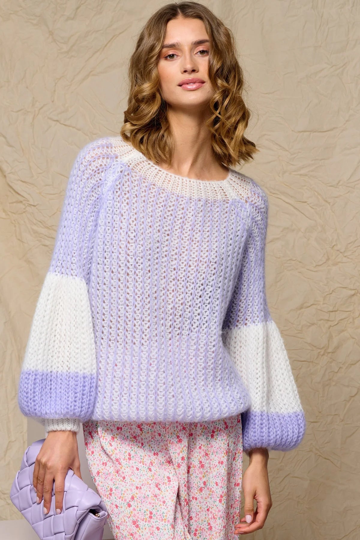 Liana Knit Sweater - Lavender/White