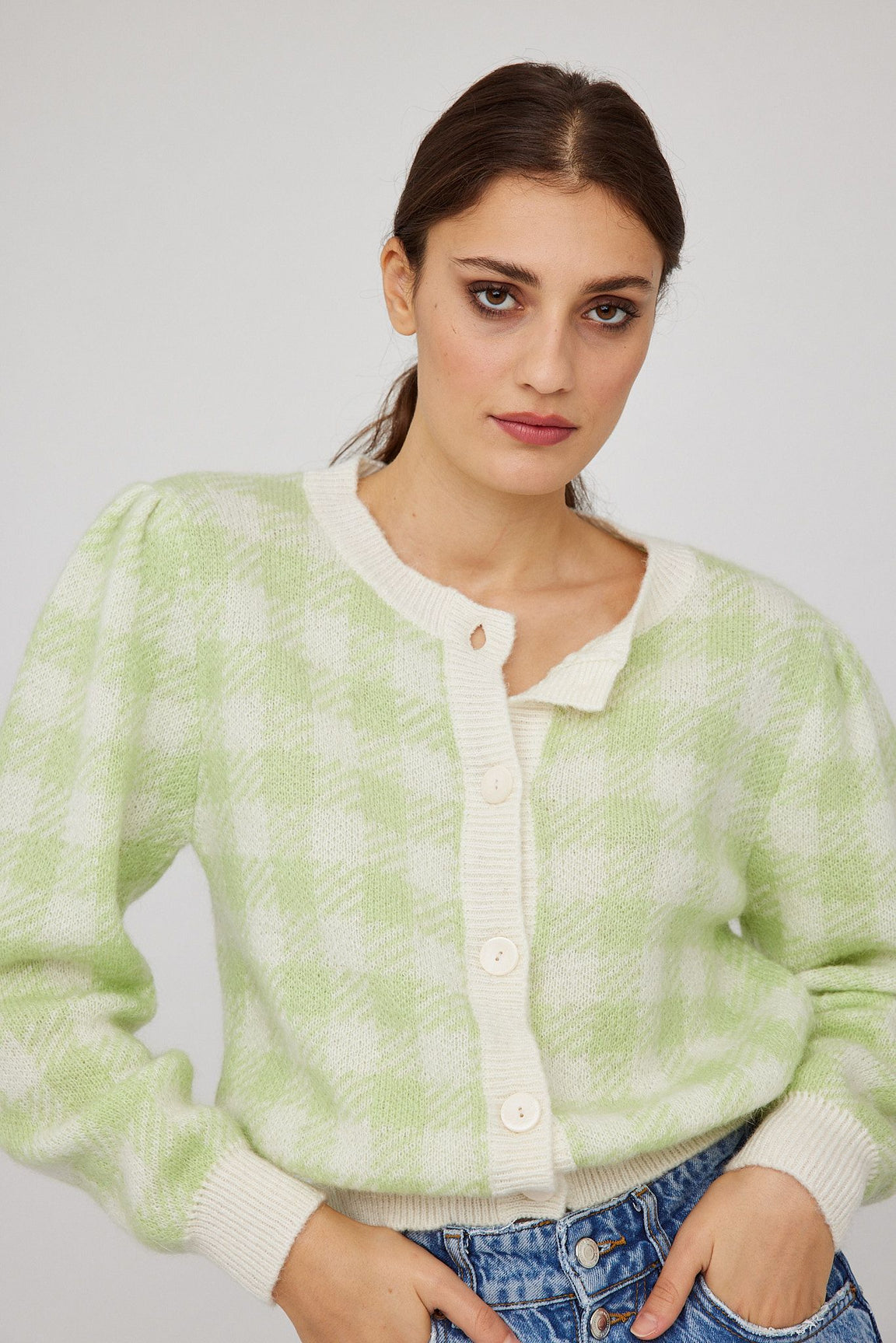 Florie Jacquard Cardigan - Lime Cream