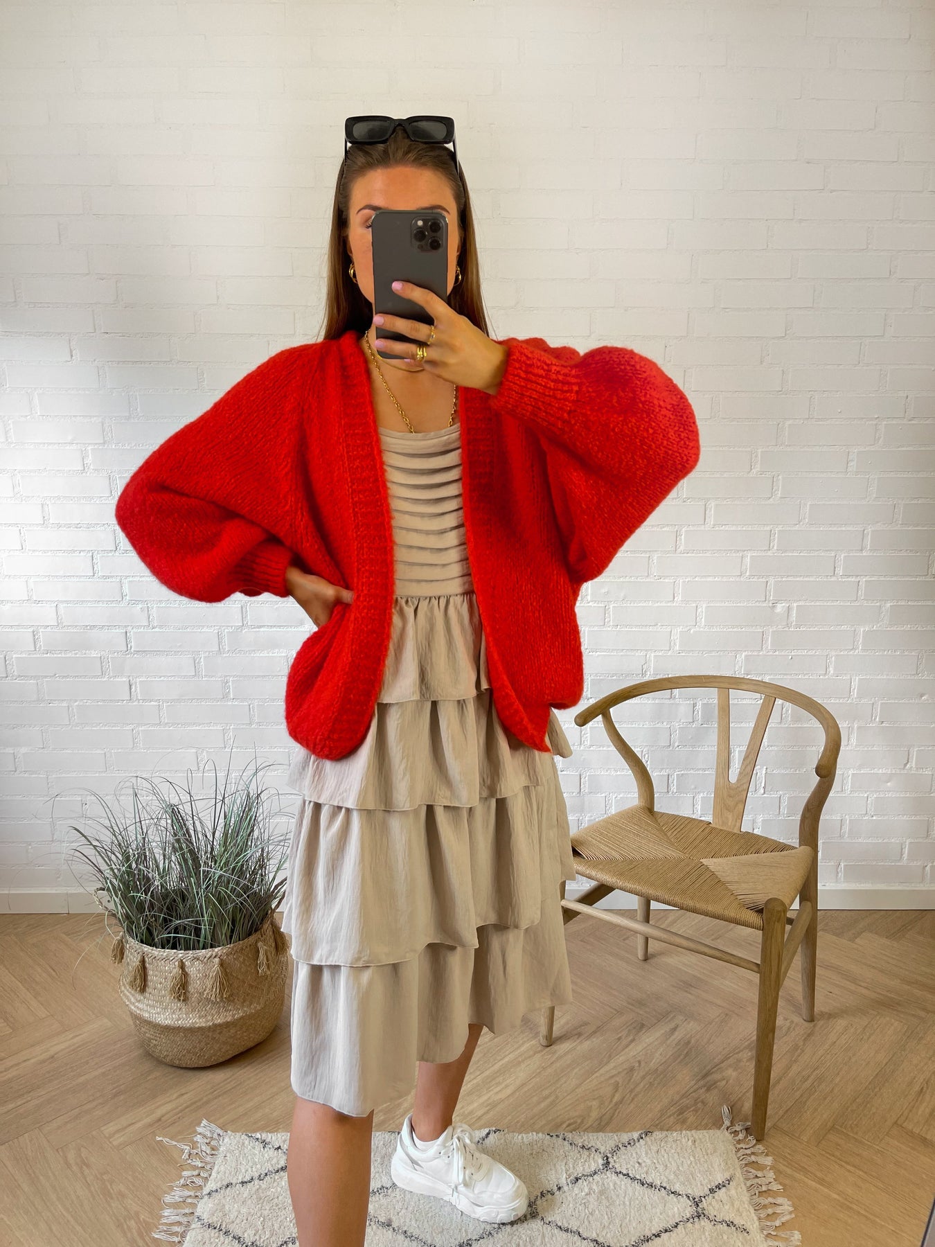 Fora Knit Cardigan - Red