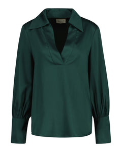 Reg Pop Over High Cuff Blouse - Tartan Green