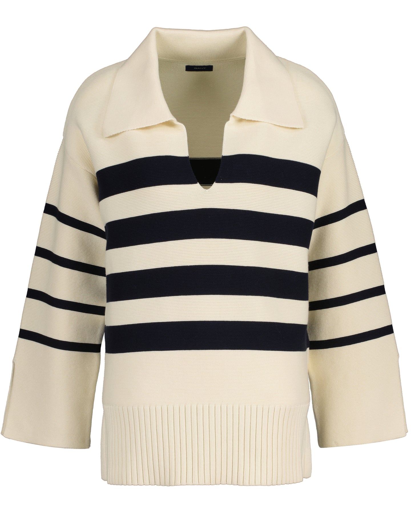 Breton Open Collar Knit Sweater - Cream