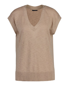 Linen-Blend V-Neck Vest - Horn Beige