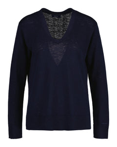 Linen-Blend V-Neck - Evening Blue